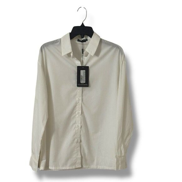 PRETTY LITTLE THING White Oversized Button-Up Relaxed Fit Dress Shirt Size 4 NWT - Picture 1 of 9